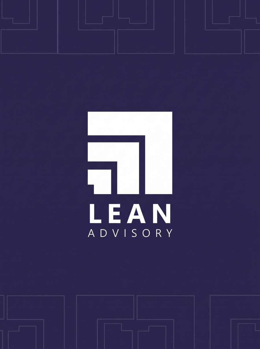 Lean Advisory key visual: the Lean Advisory mark on indigo